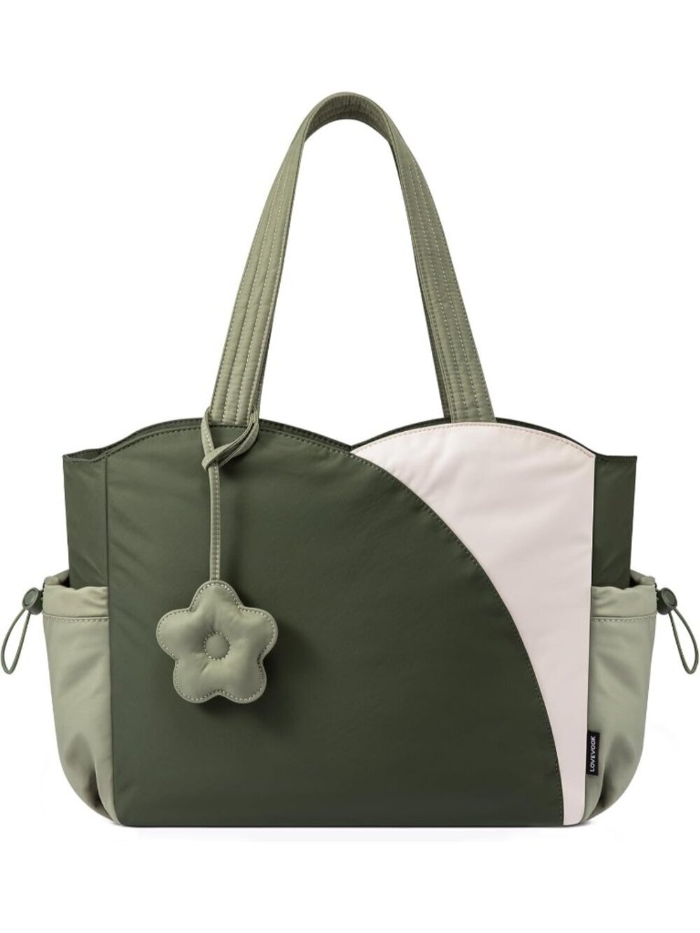 Women's Green Polyester Zipper College Work Laptop Tote Shoulder Handbags